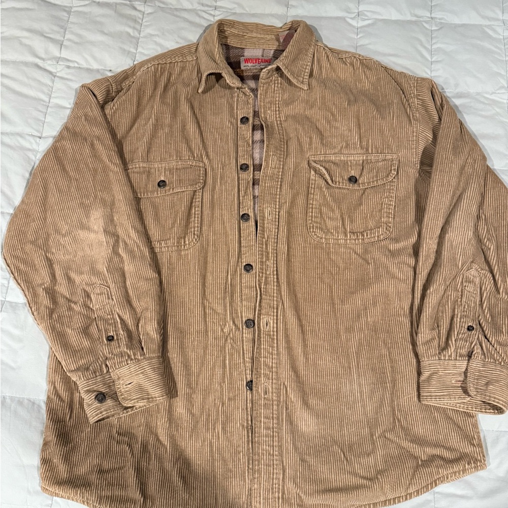 Wolverine Tan Corduroy Flannel Lined Plaid Shacket